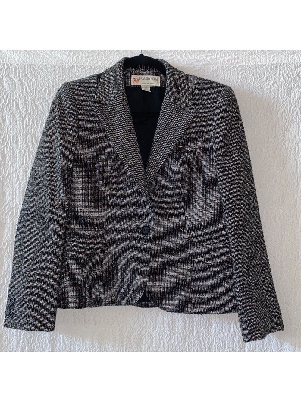 Peabody House Tweed Wool Blend Single Button Closure Blazer